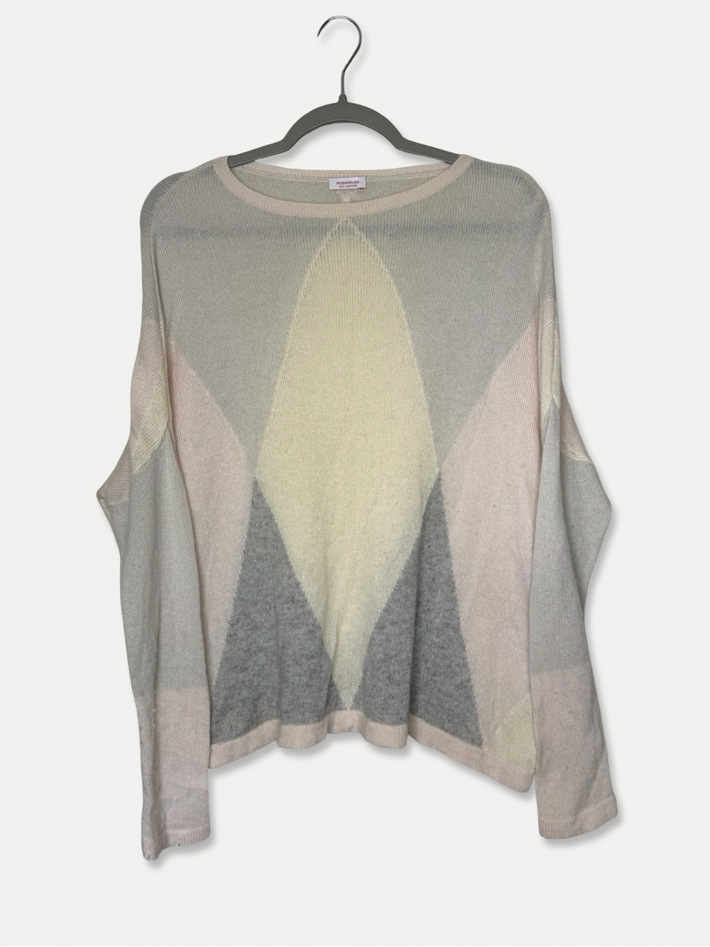 Rossopuro 100% Cashmere Oversized Argyle Sweater Size S Pastel